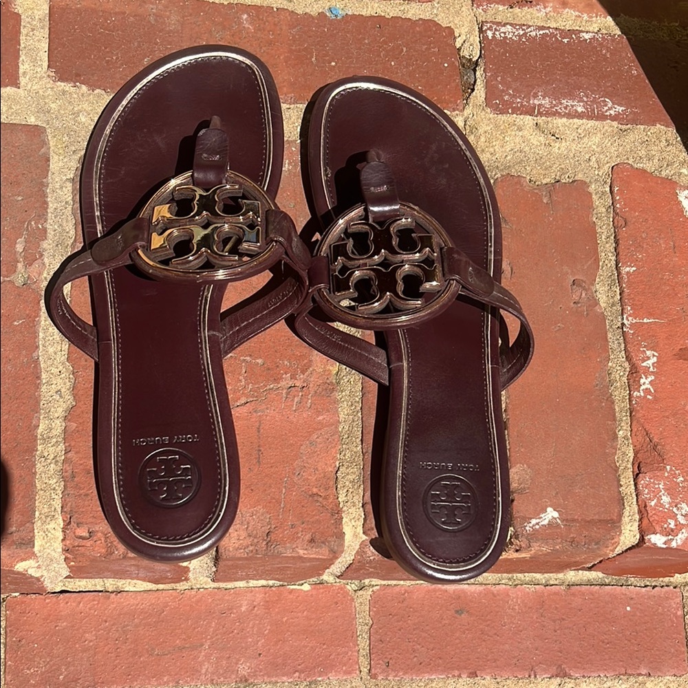 Tory Burch burgundy and rose gold Sandals